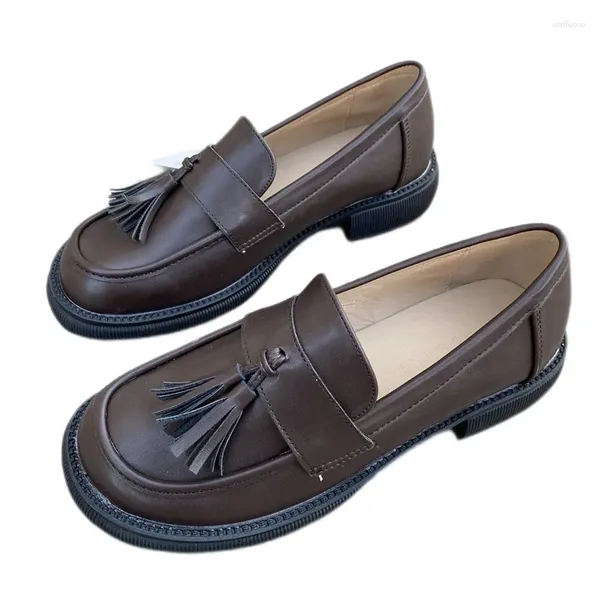 Zapatos Casuales Moda Flecos Estilo Británico De Las Mujeres Punta Redonda Cuero De La PU Pisos Borla Confort Mocasines De Las Señoras