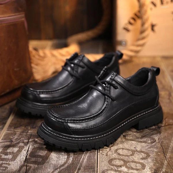 Zapatos casuales moda de cuero genuino mocasines para hombres elegantes british retro encaje mocasin plataforma de oxfords marrones clásicos