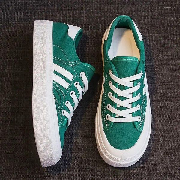 Zapatos informales moda para chicas, deporte de otoño para mujer, zapatillas de lona a rayas, zapatillas de tenis verde oscuro, zapatillas Ulzzang Plimsolls