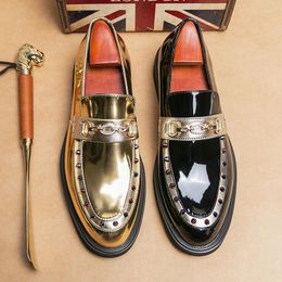 Casual schoenen Fashion Golden Black Men's Leather Loafer Club Bar Jurk Slip-on Dancing Summer Comfortabel ademend 38-46