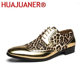 Casual schoenen Fashion Golden Silver Vintage Men Luipard Print Formele kleding Leer Business Wedding Oxford voor