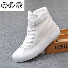 Chaussures décontractées Fashion High top Sneakers toile femme blanc plat panier féminin à lacets en lacets solides entraîneurs Chaussure Femme