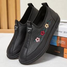 Casual schoenen Mode leer voor vrouwen rond teen flats herfst 2024 etnische stijl geborduurde zapatos de mujer