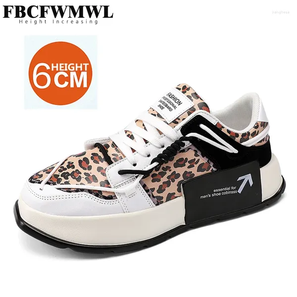 Zapatos casuales Fashion Leopard Skateboard Personalidad gruesa Botton Altura Aumento Hombres Trend Transportables cómodas zapatillas de deporte