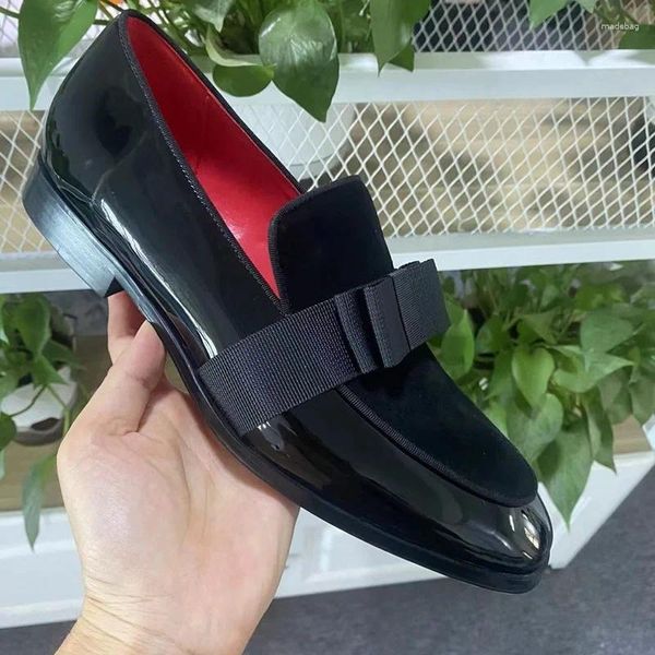 Zapatos informales de moda para hombres de compatriota de lujo para hombres con el arco negro de cuero de plato de cuero de la patente de la fiesta y boda