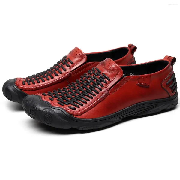 Zapatos casuales moda de cuero genuino para hombres Slip on Flats For Men Old Daddy Sports Loafers Personalidad