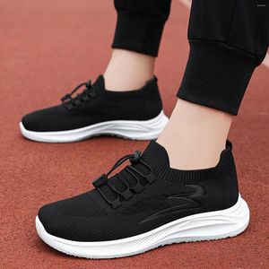 Zapatos informales a la moda para hombre, calzado deportivo suave de malla con parte inferior plana, calzado transpirable con cordones elásticos, zapatillas de deporte lisas para primavera y otoño