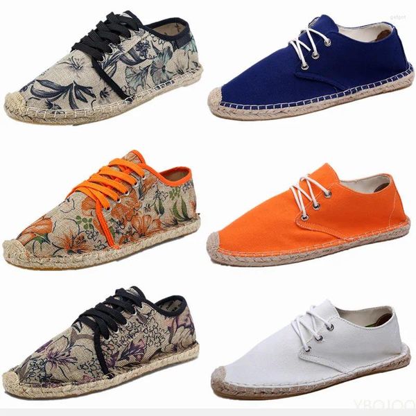 Chaussures décontractées mode orange mènes liés à plat fleur linge respirant mocasines de conduite de hombre