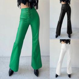 Zapatos casuales de moda pantalones de cuero para mujeres Autumn Winter Winter Bootcut Stretch Metal Hole Strap Pu iMitation Pantalones de mujeres