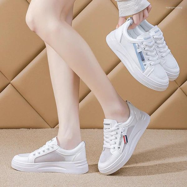 Chaussures décontractées mode blancs respirant nets baskets femmes épaisses plate-forme plate plate dames lacets zapatos de mujer
