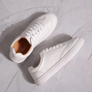 Zapatos casuales De moda De cuero blanco para Mujer, zapatillas gruesas, Cordón De Zapato, Tenis femeninos, Zapatos De Mujer