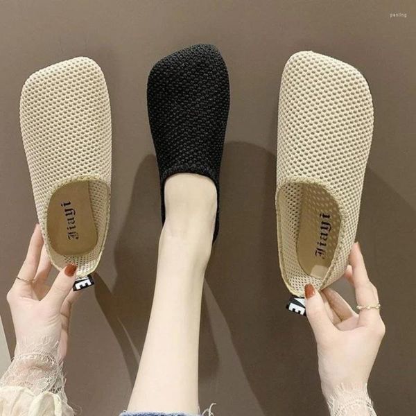 Chaussures décontractées Fashion Wide Bottom Mesh's Mesh Breathable Hollow Out Flats Slip-On Soft Summer Outdoor Flat Zapatos de Mujer