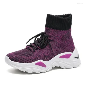 Casual schoenen mode dames gevulkaniseerd ademende vrouwelijke gebreide sok laarzen streetwear hoogwaardige meisjesplatform sneakers top