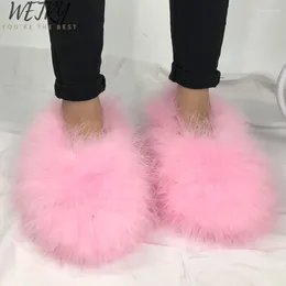 Chaussures décontractées Fashion Femmes Bottes de neige Vraiment Vrai Hairy Autruche Feather Furry Fur Fluffy Hamekle Dames Botas Mujer