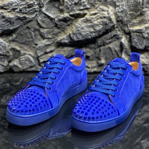 Casual schoenen mode ontwerper lage tops rode zolen donkerblauwe klinknagels voor heren flats loafers dames rijden merk spikes sneakers