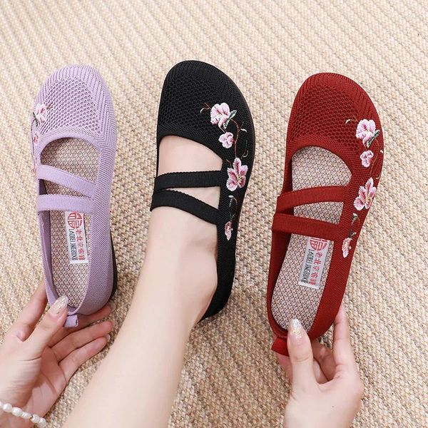 Zapatos casuales Feerldi Laobeijing Daily Walking para 2024 Mom Emboridery de diseñadores Flower Mary Janes Soft Soled Weakers