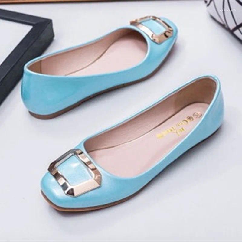 Casual Shoes Female Brand Driving Square Toe Sequined Buckle Flats Patent Leather Slip-Ons Pink Black Soft Sole Larger Sizes 48 47
