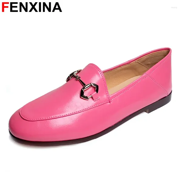 Zapatos informales FENXINA de talla grande 34-44, zapatos planos de piel auténtica para mujer, mocasines sin cordones para primavera y verano, zapatos planos de marca para mujer