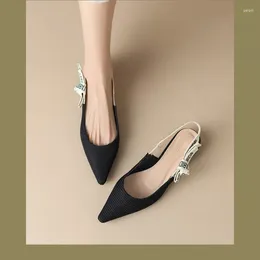 Chaussures décontractées plates 2024 pointues avec nœud en lettre, bouche peu profonde creuse, sandales d'été rétro mode dames pour femmes