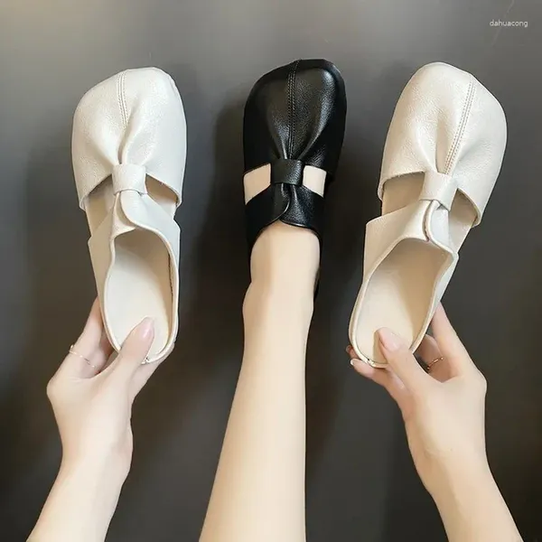 Baotou – chaussures décontractées plates pour femmes, semi-pantoufles rétro, sandales d'extérieur à enfiler, paresseuses, grande taille, pantoufles noires, 2024