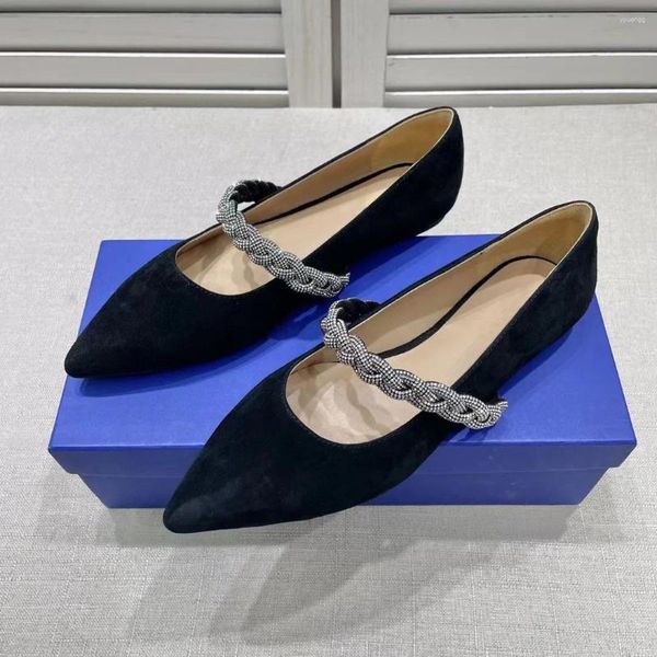 Chaussures décontractées mocassins plats strass bout pointu enfant daim Mules Femme 2024 pour femmes élégant marche luxe concepteur INS