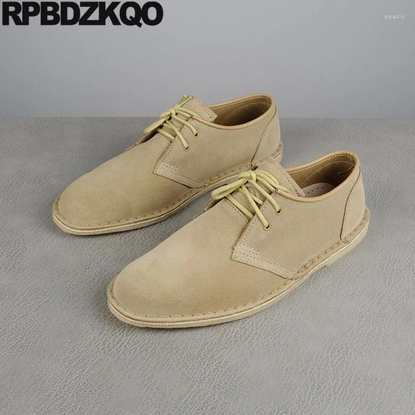 Zapatos casuales Pisos redondos Confort Nubuck Lace Up Cow Wide Vintage Oxfords Brown Soft Genuine Leater Derby Men Goodyear BEDIDO