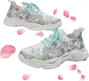 Zapatos casuales estampados florales encaje al transpirable zapatillas ortopédicas anti-deslizamiento grueso soled ir caminar para mujeres zapatillas para mujeres