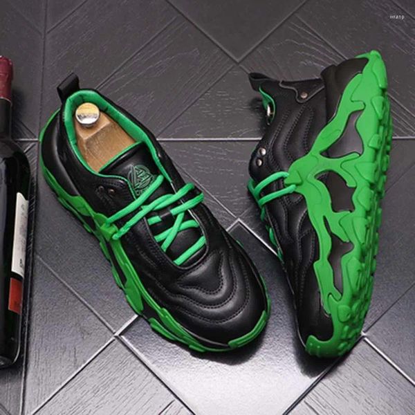 Zapatos informales para hombres Fashion Chunky Cushioning Sneakers White Green Negro High Enfoja cómodo Plataforma de suela gruesa