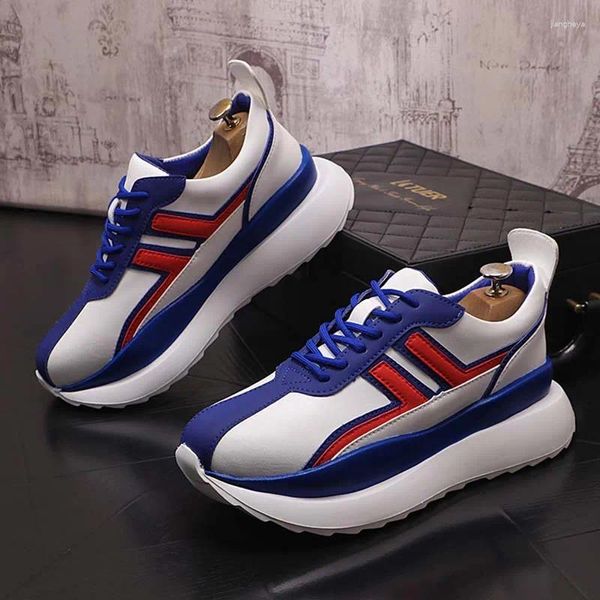 Zapatos casuales para hombres Fashion Chunky Cushioning Sneakers Red Blue, aumente el cojín de aire, cómodo plataforma de suela gruesa