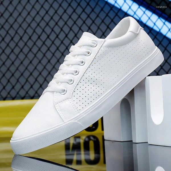 Chaussures décontractées pour hommes en cuir printemps été rue microporeux blanc plat Skateboard jeunesse respirant baskets