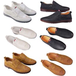 Vrijetijdsschoenen voor heren lente nieuwe trend veelzijdige online schoenen voor heren antislip zachte zool ademende leren schoenen Bruin 39