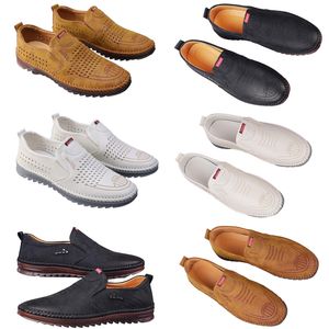 Vrijetijdsschoenen voor heren lente nieuwe trend veelzijdige online schoenen voor heren antislip zachte zool ademende leren schoenen zwart 42