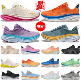 Casual schoenen voor mannen dames schoenen sneakers bondi 8 clifton 9 drievoudige zwart witte kusthemel levendige oranje zonovergoten oceaan blauwe buitensporttrainers