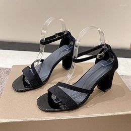 Chaussures décontractées pour femmes, talons hauts, Style féerique, mode, talon bas, grande taille, bout ouvert, sandales de luxe, 2024