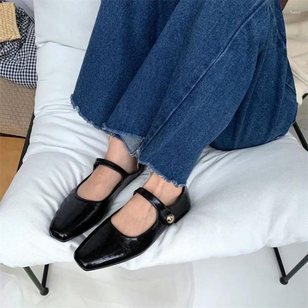 Zapatos informales para mujeres Tacón bajo elegante Mujer calzado Mary Jane Square Toe Flats gótico Estilo japonés Lolita Black Flat Office Tendencia