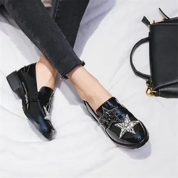 Casual schoenen Fornihapfirafs Mode Dames Zwart leer Geometrisch kristal Flats Ronde neus Instappers Dames