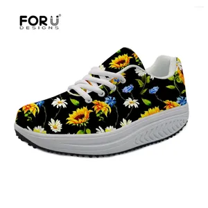 Chaussures décontractées forudesignens Beauty Daisy Blanc Floral 3D Printing Femmes Flats Sneakers Platforme Dames Lace Up Swimming