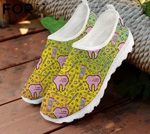 Casual schoenen vormen voorschrijft cartoon tandverzorgingspatroon Loafers voor dames slip-on platte vrouwen Leisure Air Mesh Sneakers Shoe 2024