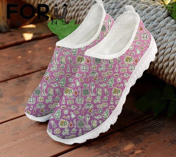 Zapatos casuales forudesigns de equipos patrón de cuidado de los equipos mocasines para mujeres primavera de malla transpirable para damas zapato liviano slip-on zapato