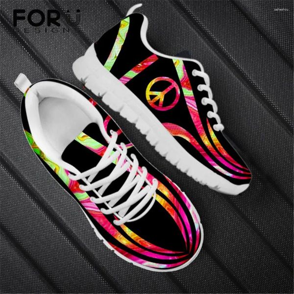 Zapatos casuales forudesigns Hippie Peace Sign Patrón de diseño de mujeres zapatillas para mujeres zapatillas de aire de aire