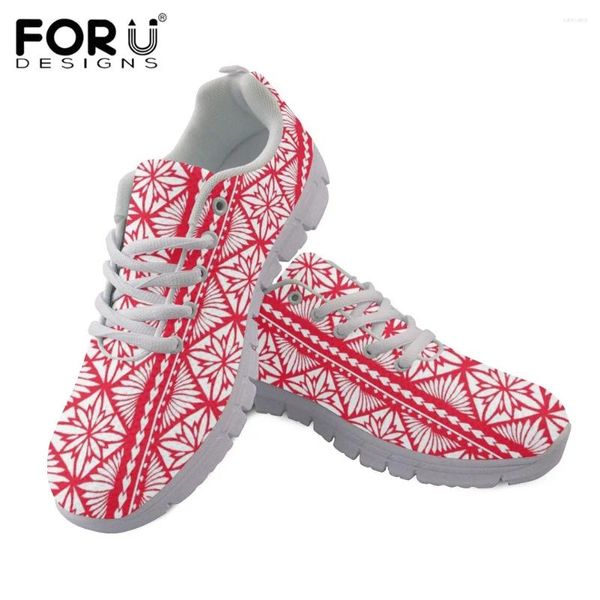 Chaussures décontractées forudesins dames baskets respirantes beaux motifs polynésiens en maille lumineuse lace les chaussures plates