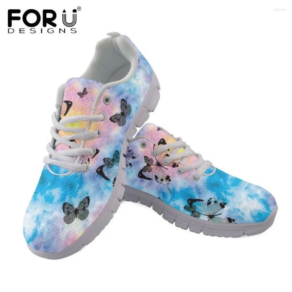 Zapatos casuales forudesigns zapatillas livianas para mujeres bonitas mariposas y de fondo de gradiente patrón de patrón de encaje calzado femenino