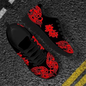 Casual schoenen voorzitten Sneakers Red 3D Traditonal African Flower Polynesische Plumeria Design Flats Autumn Women Comfortabele Mesh Woman