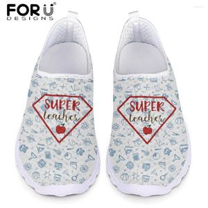 Casual schoenen voorzigelen Super Teacher Printing Slip op flats Vrouw Ademend zomers sneakers dames geschenken voor leraren