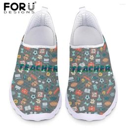 Casual schoenen voorzigelen Signs Teacher Print Women Air Mesh Ademende loafers Super Light Summer Spring Flats cadeau voor leraren