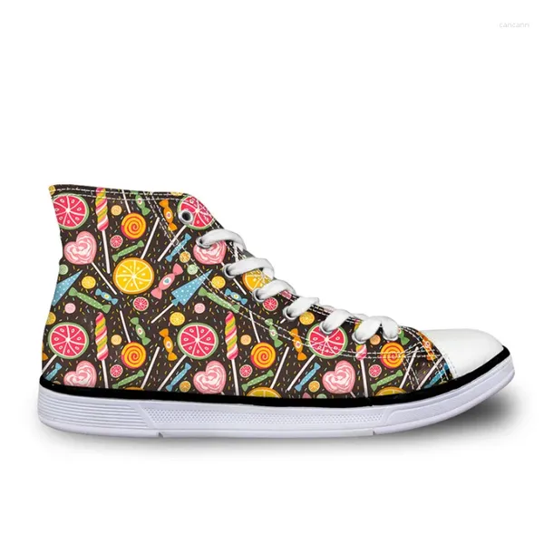 Zapatos informales con estampado de piruletas de frutas para estudiantes, zapatillas de deporte de lona vulcanizadas para adolescentes y niñas, con cordones, para invierno