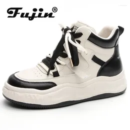 Casual schoenen Fujin 4cm 2024 Damesplatform Wedge Ankle Boots Dikke sneakers Ergonomische echt lederen vrouw Firm Autumn Spring