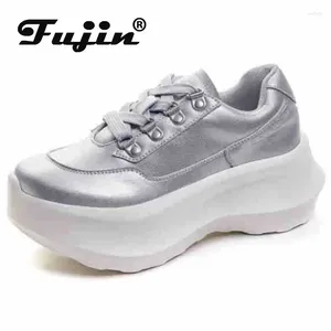 Chaussures décontractées fujin 5cm en cuir authentique 2024 Femmes Plateforme de printemps à semelles épaisses Fashion Automne Hidden Heels Ladies Sneakes Chunky