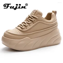 Chaussures décontractées Fujin 6,5 cm en cuir véritable plate-forme bottes compensées printemps automne soutien cheville grosses baskets femmes pompes confortables