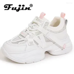 Casual schoenen Fujin 6 cm luchtmesh synthetisch microfiber leer ademend holle platform wig vrouwen zomer etnische dikke sneaker bling